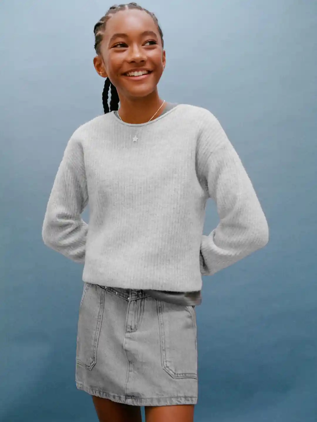 Fuzzy Gray Ribbed Sweater Mango Kids Girls Ribbed Fuzzy Pullover