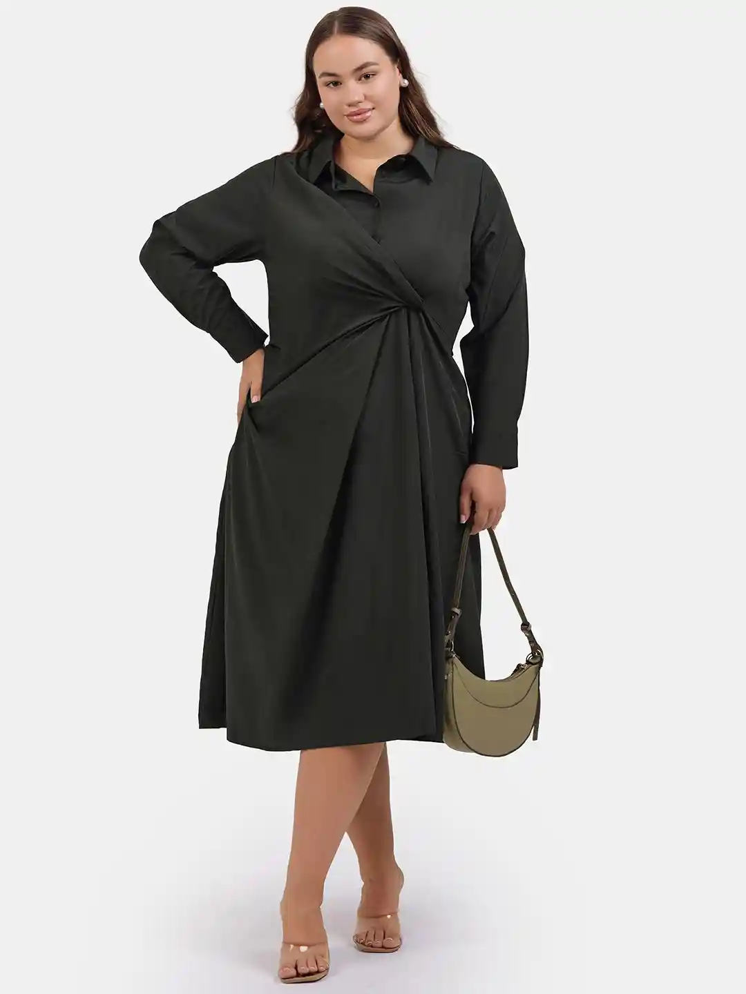 Virgio Plus Size Women Modal Collection Shirt Collar Fit Flare Maxi Dress