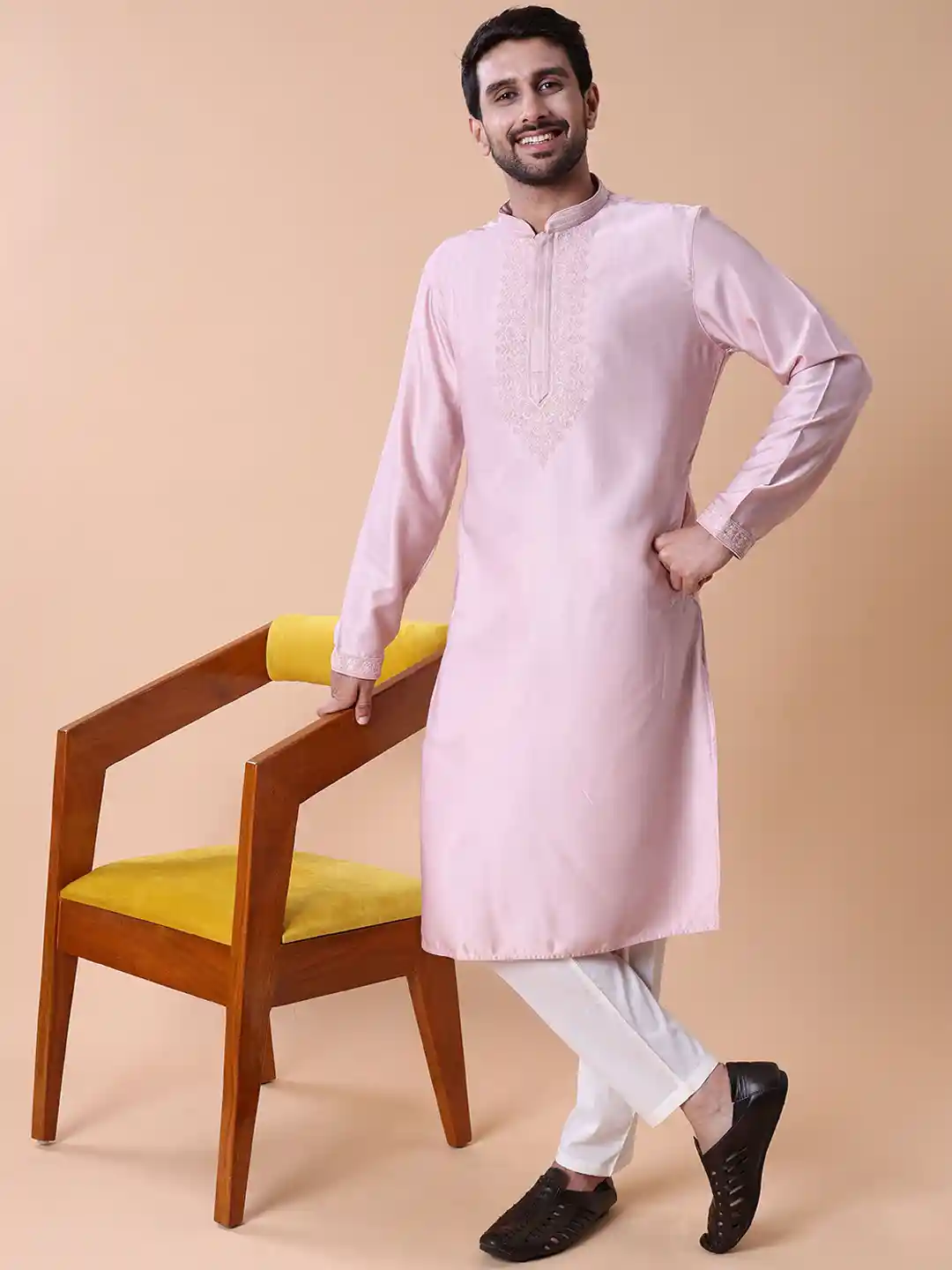 Buy MAAHI FABS Men Embroidered Knee Length Regular Pure Cotton