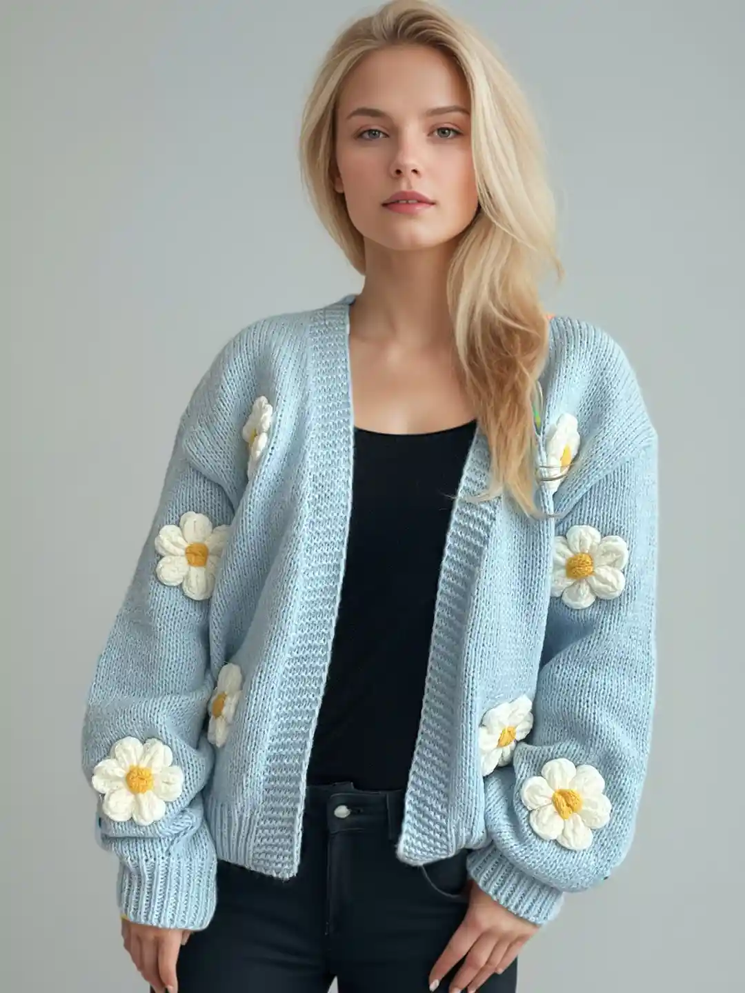 StyleCast Women V-Neck Floral Embroidered Cardigan