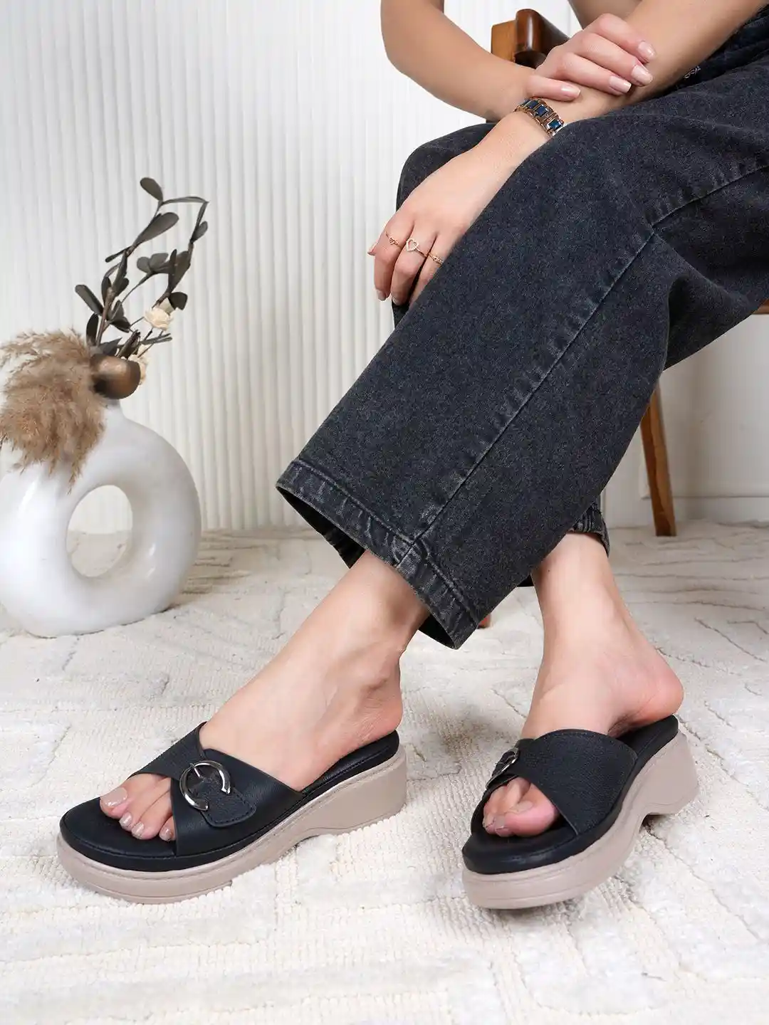 Mast Harbour Women Party Wedge Heel Sandals with Buckles