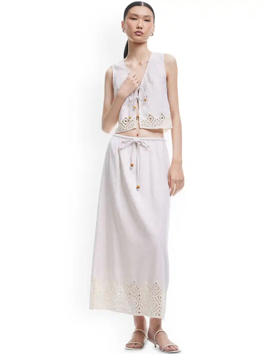 Koton A-Line Self Design Cotton Linen Maxi Skirt - Main Image