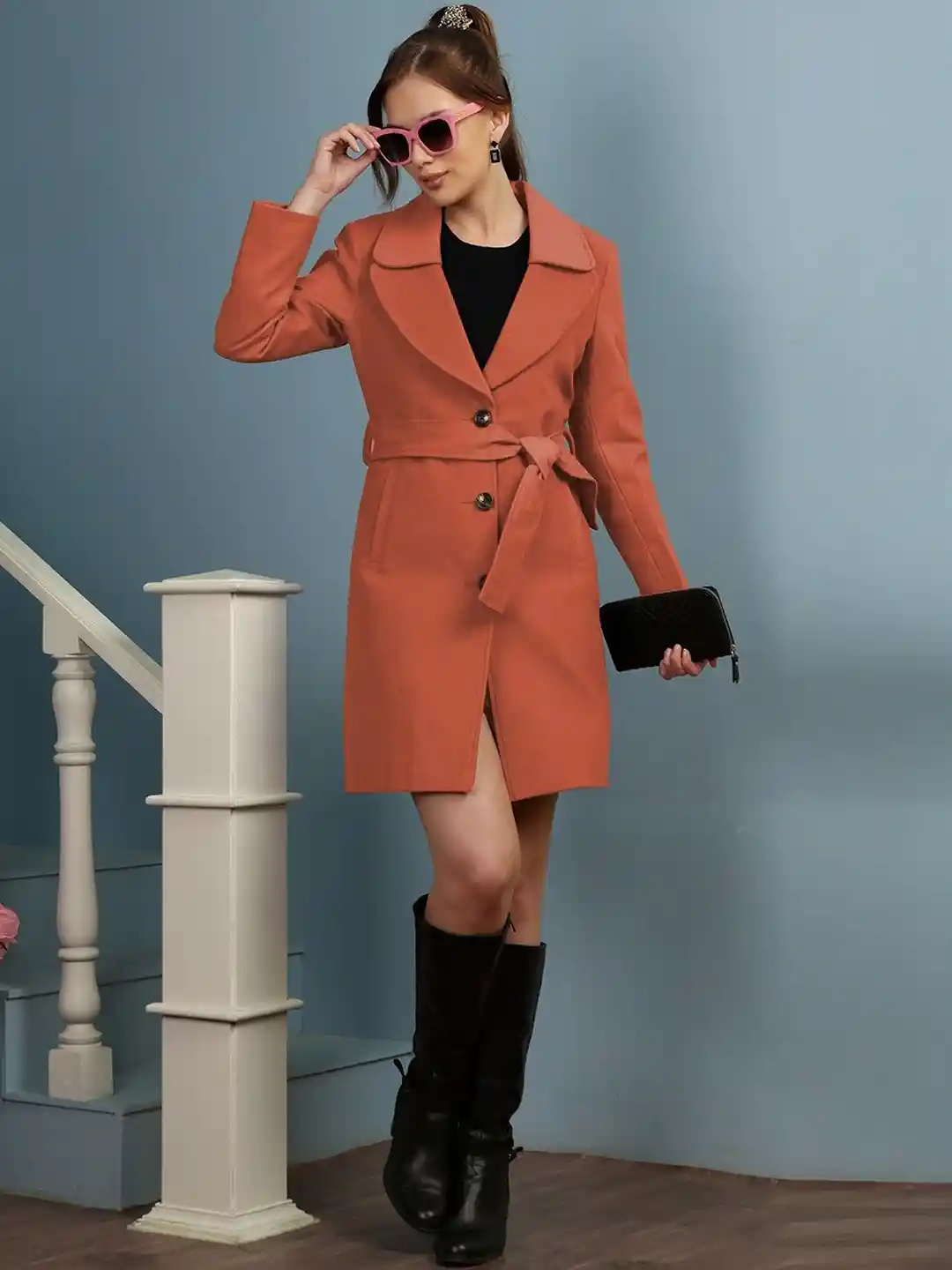 ROADSTER Women Winter Lapel Collar Solid Coat