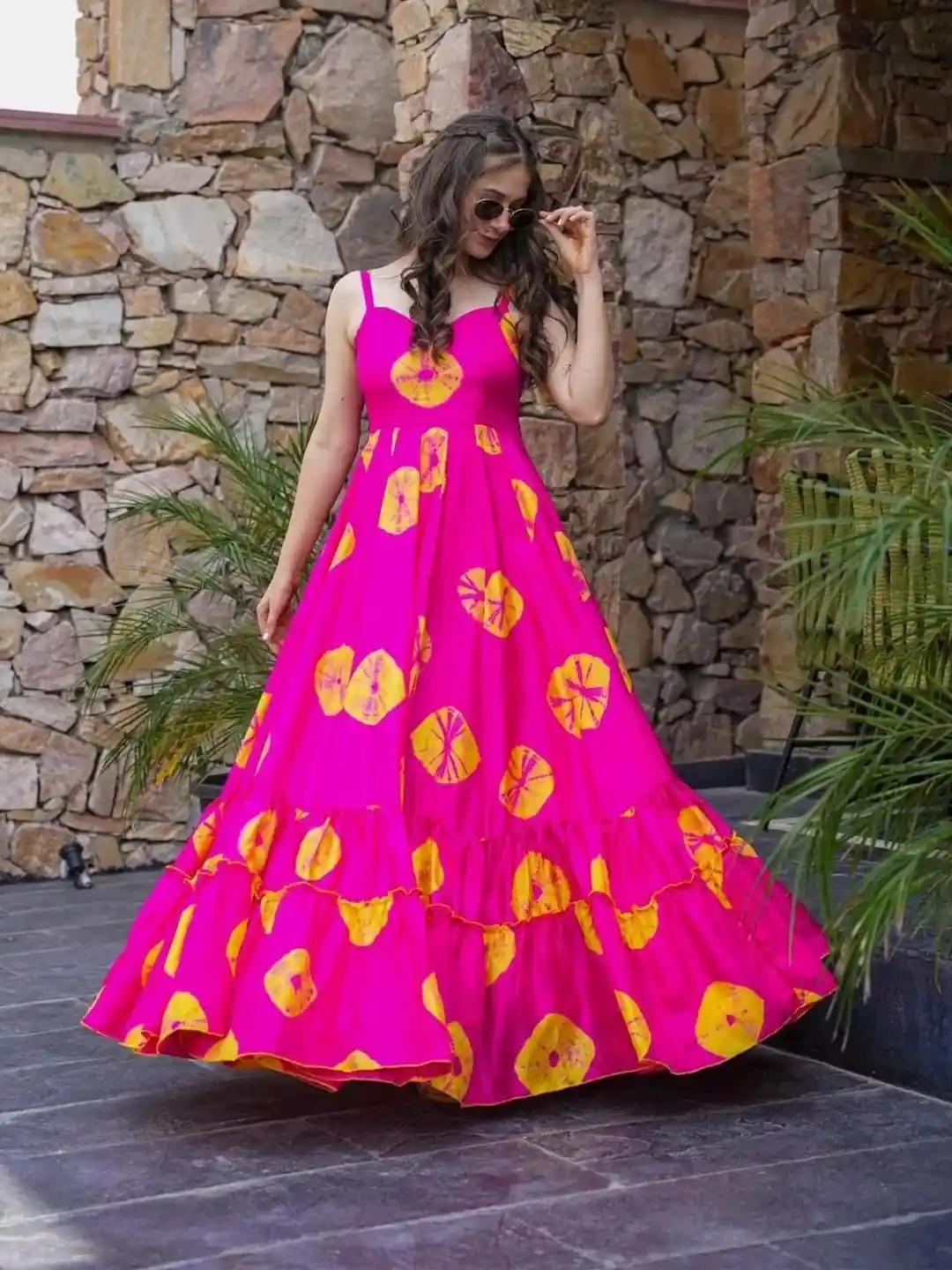 Buy GLOSIA DESIGN Dyed Sweetheart Neck Ruffles Georgette Casual