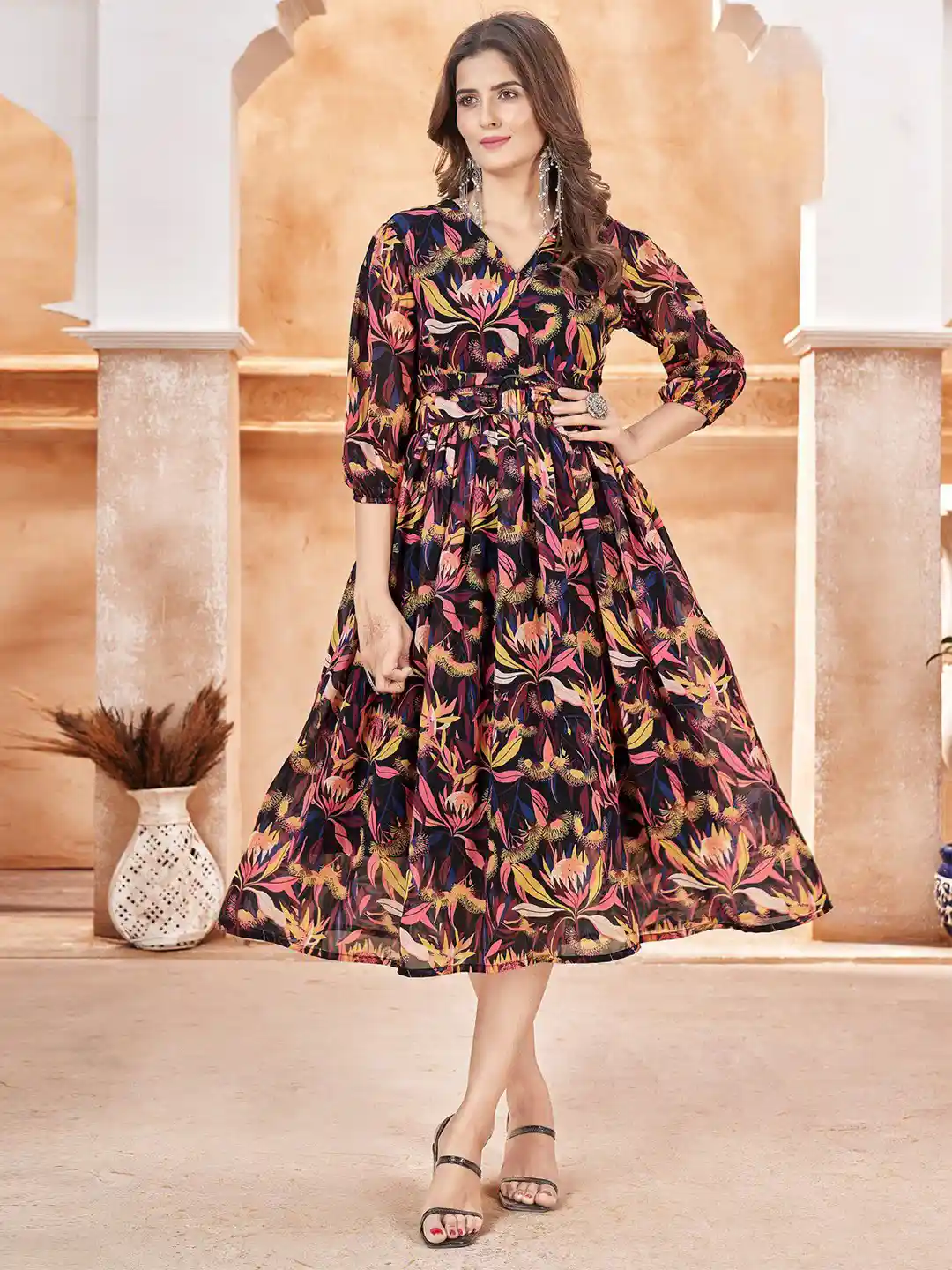 Buy DAATAR Women V-Neck Floral Print Fit Flare Dress Dresses