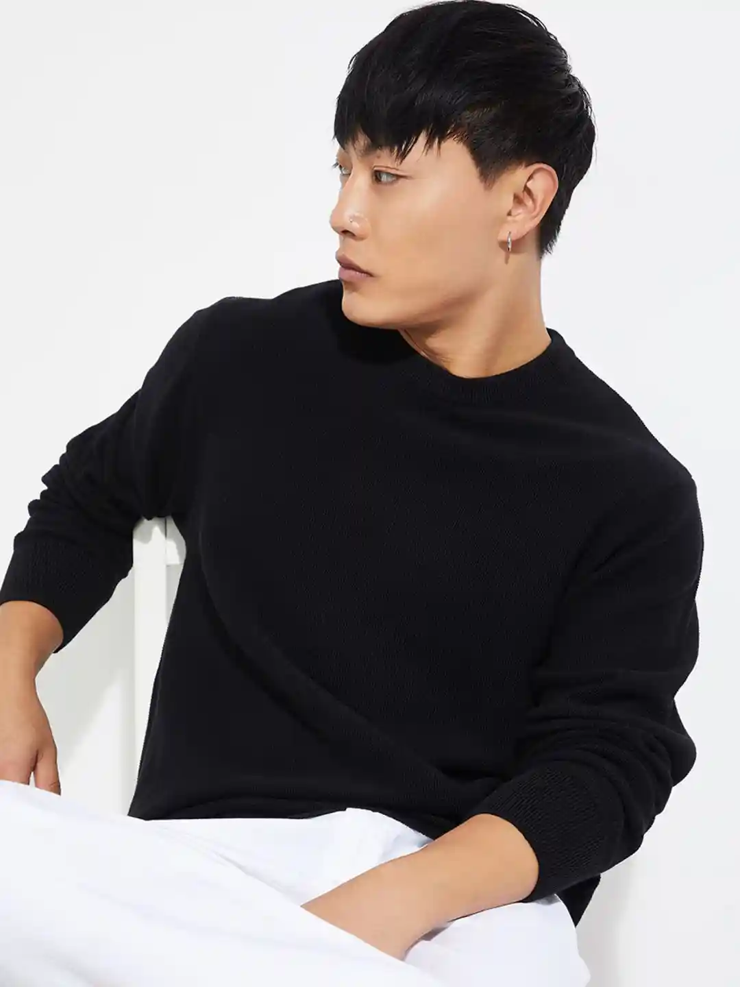 max Men Pure Cotton Ribbed Pullover Sweater