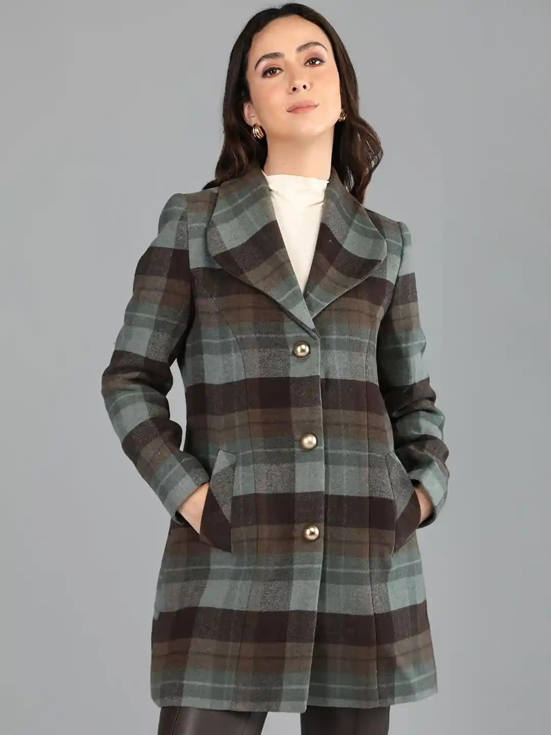 Roadster Women Checked Polyester Regular Fit Trench Coat