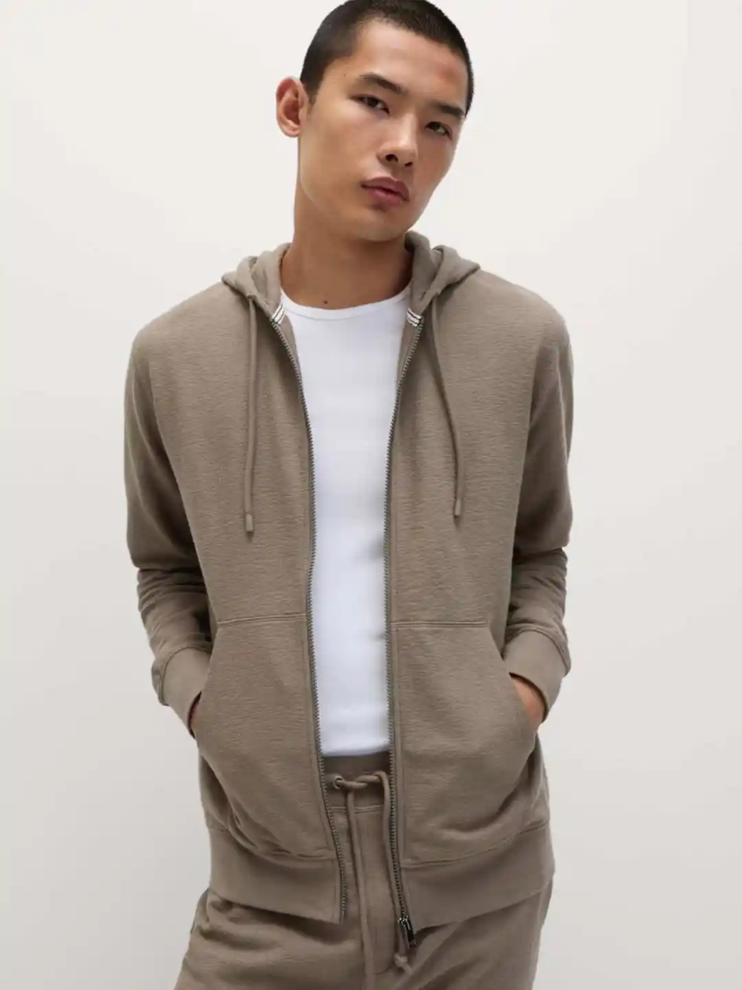 Marks Spencer Men Hooded Pure Cotton Textured Zip Through Hoodie