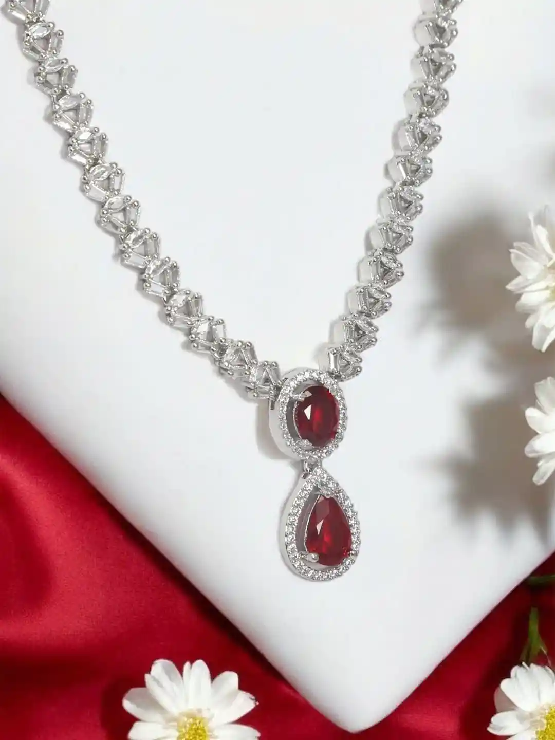 Joy of Jewels Silver-Plated American Diamond Studded Necklace Earrings