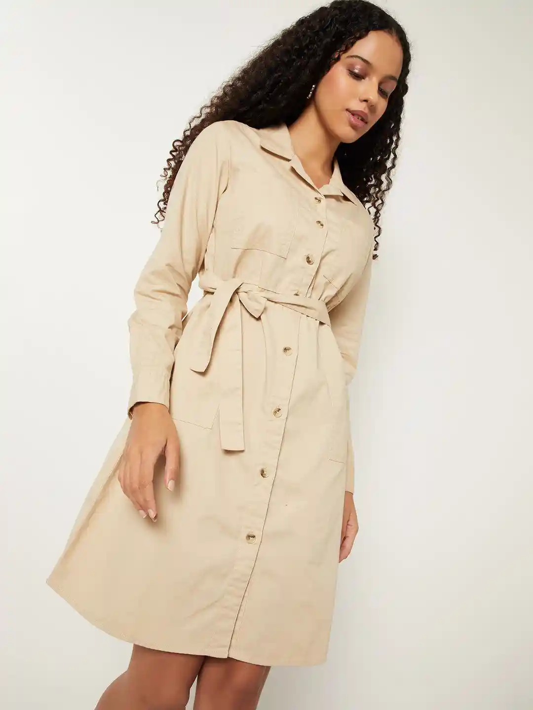max Shirt Collar Cuffed Sleeves Shirt Dress