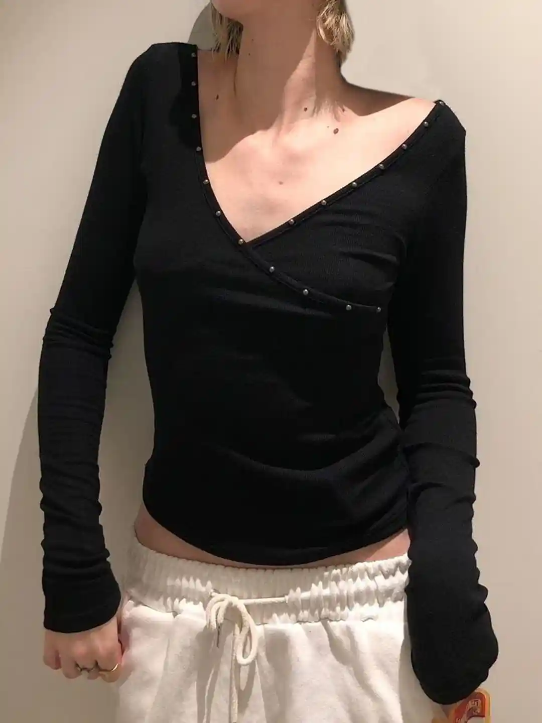 Buy StyleCast x Revolte Solid V-Neck Long Sleeves Top Tops for