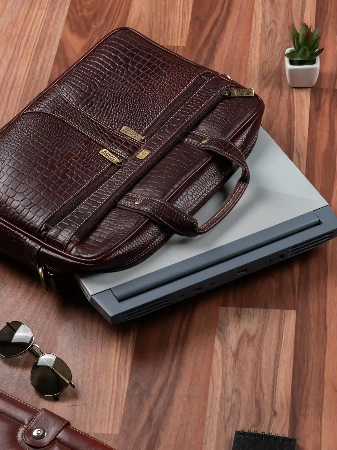 Buy BRAND LEATHER Men Textured Leather Laptop Bag Laptop Bag for