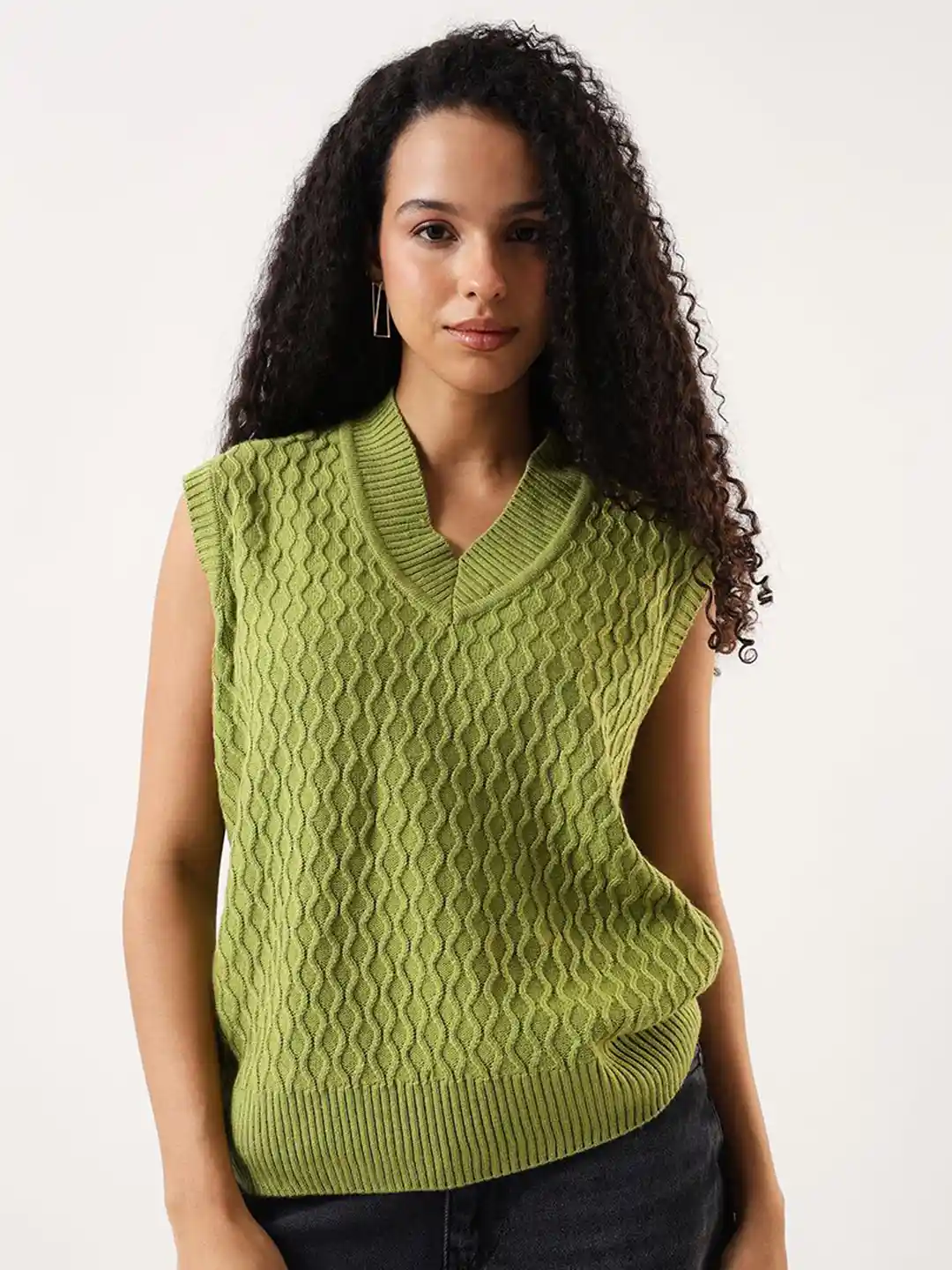 V Neck Sleeveless Sweater Tops High Star Women Cable Knit V-Neck Sleeveless  Sweater Vest