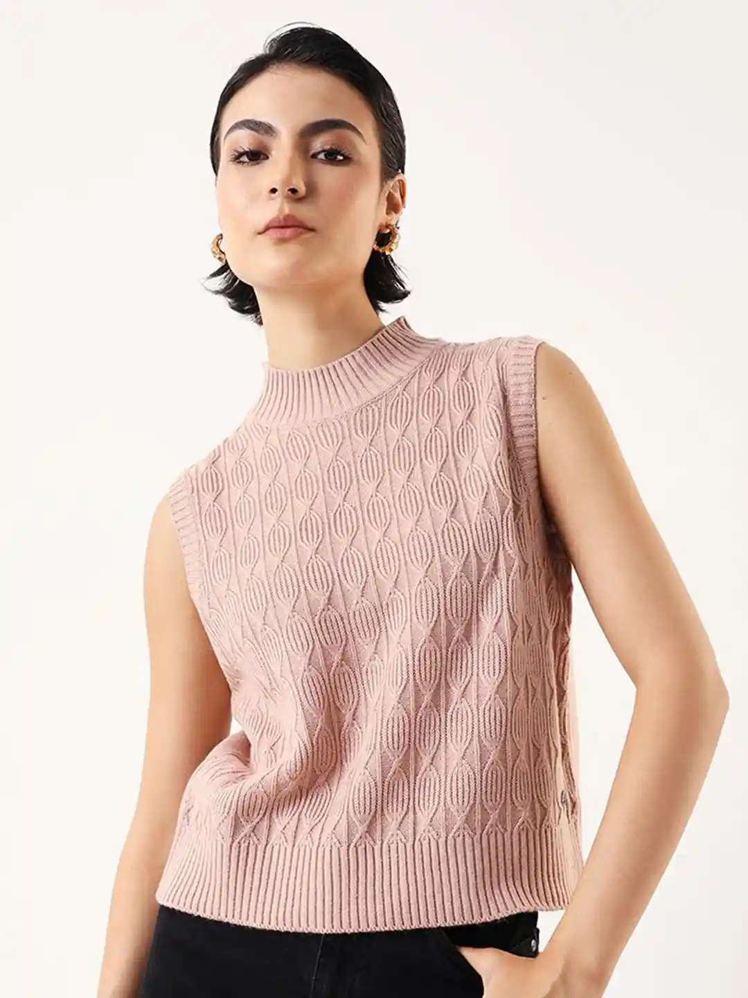 Buy High Star Women Self Design High Neck Sweater Vest Sweaters