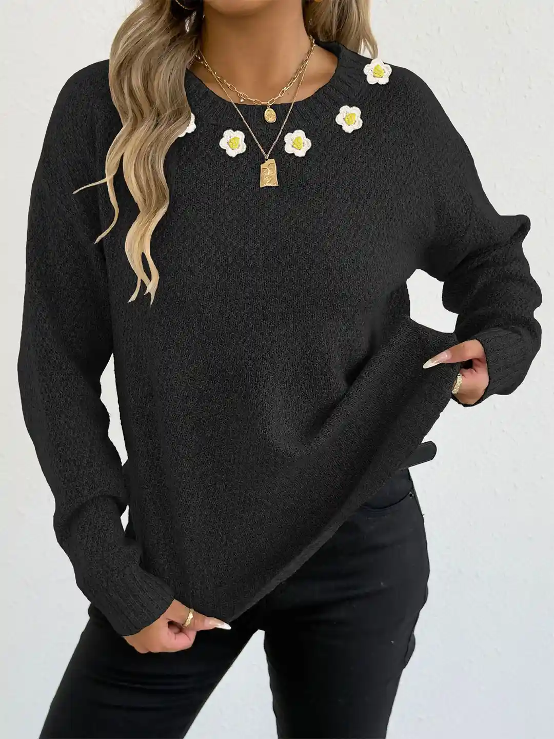 Buy StyleCast x Revolte Women Embroidered Cable Knit Pullover