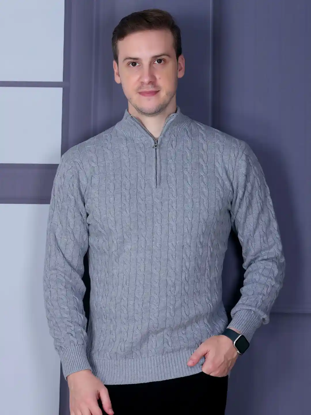 Buy Dzant Men Solid Cable Knit Half Zipper Sweater Vest Sweaters