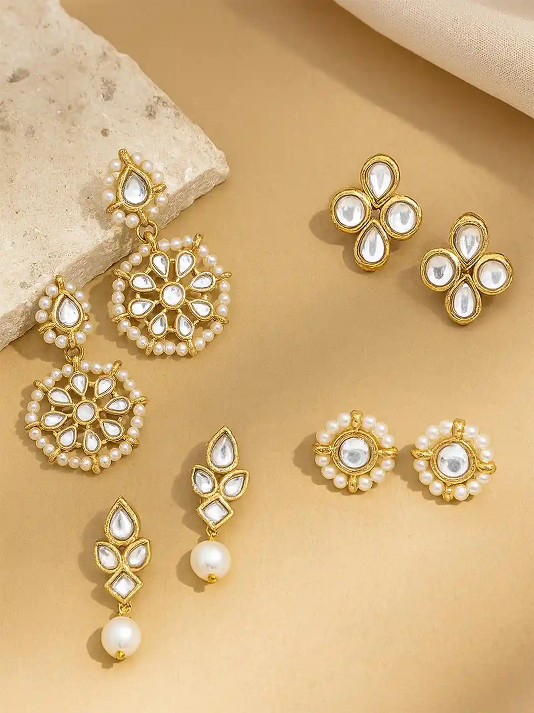 Buy KARATCART Set of Gold-Plated Classic Studs Earrings