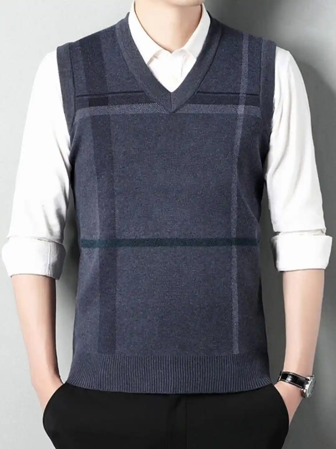 Buy StyleCast Men Checked V-Neck Sleeveless Sweater Vest
