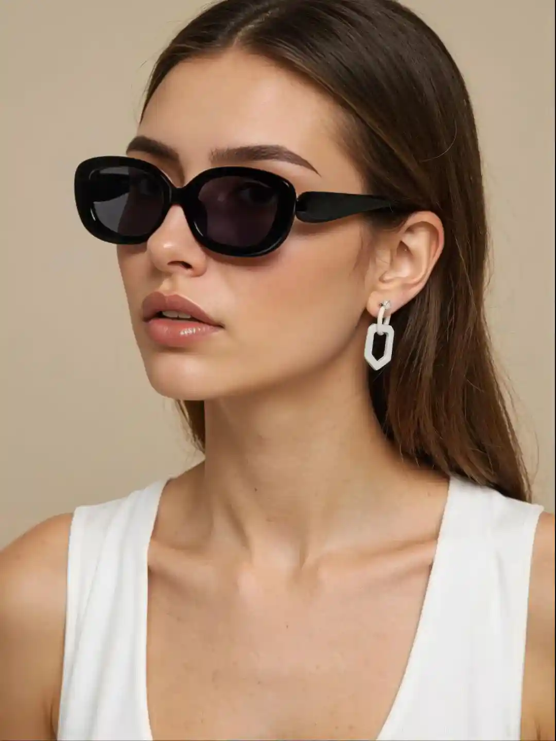 Ted Smith Women Oval Black Sunglasses With UV Protected Lenses