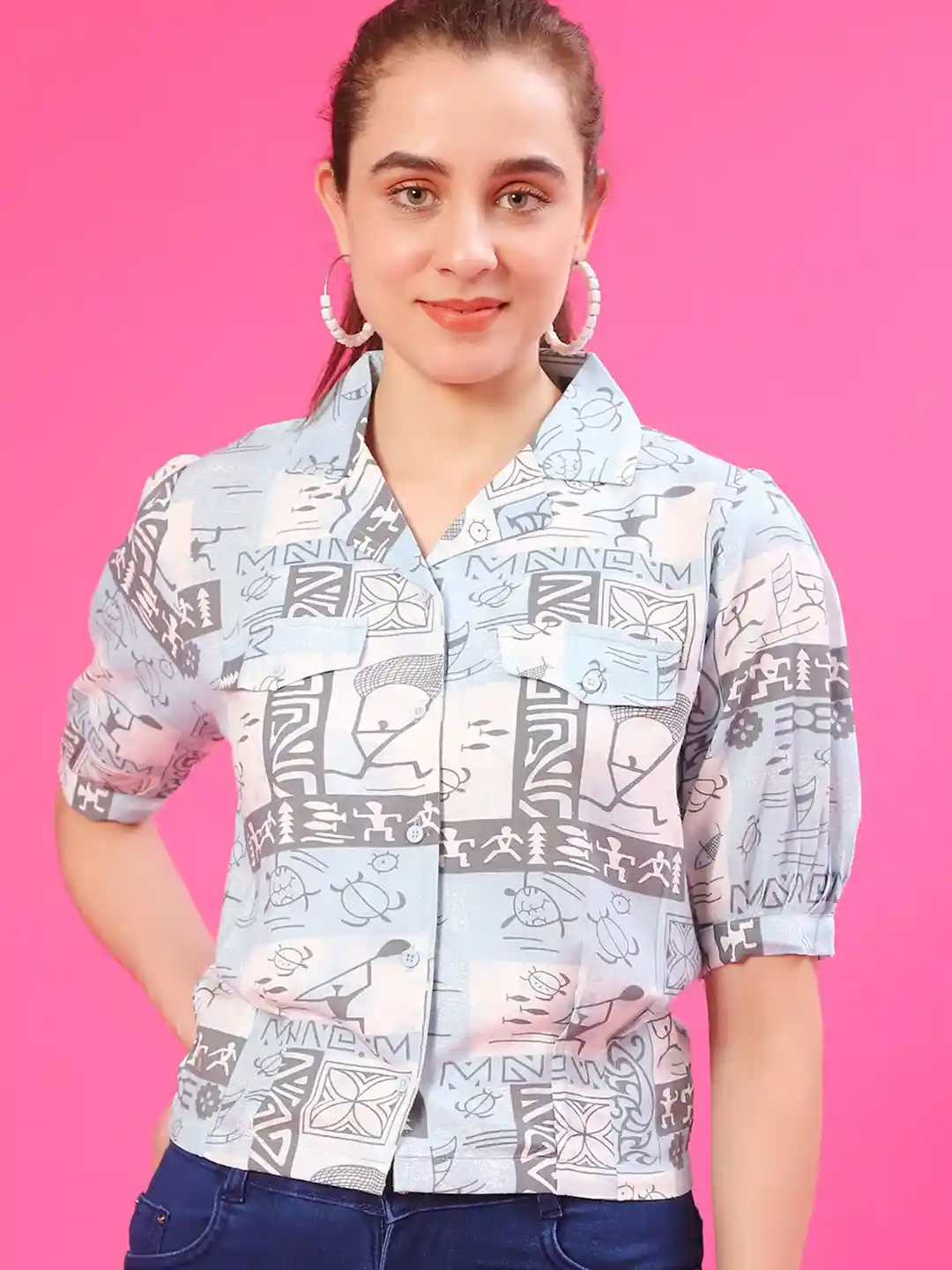 Buy V-Mart Women Ethnic Motifs Printed Cuban Collar Casual Shirt