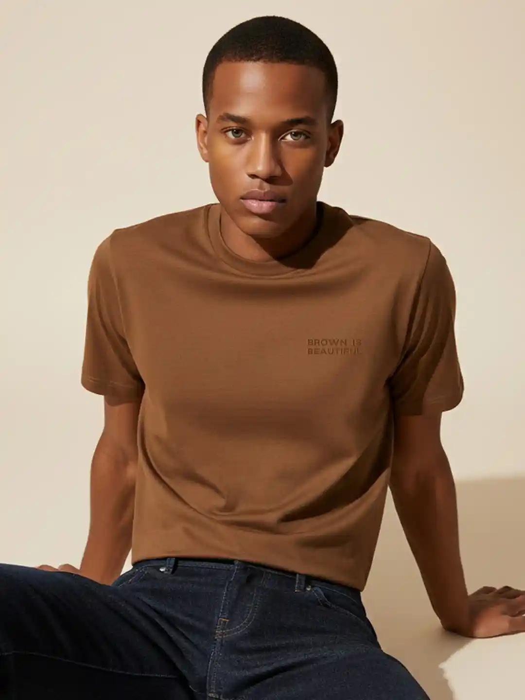 Mens Shirt Bare Denim Tshirts BARE BROWN Crew Neck Slim Fit Pure
