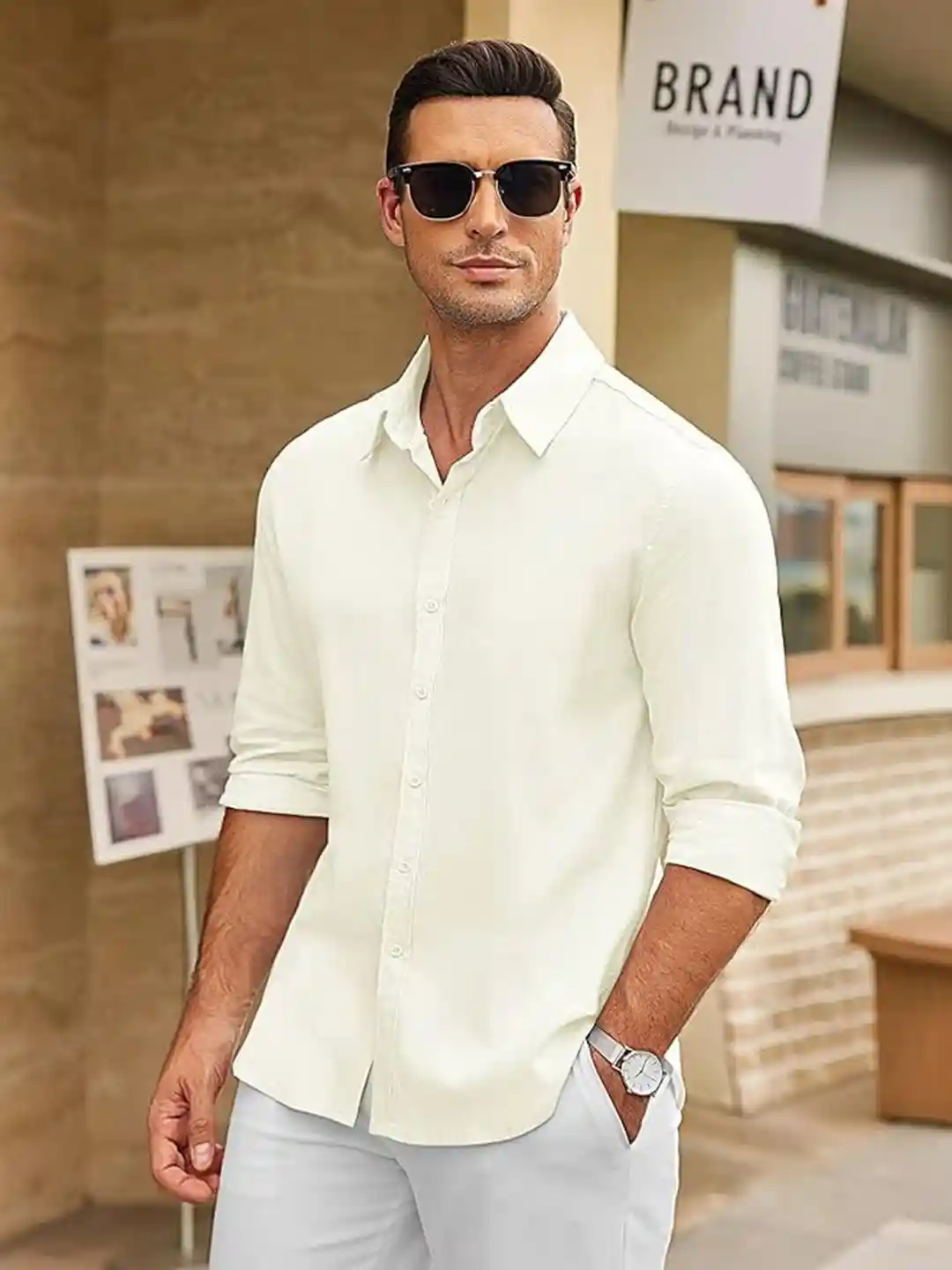 Buy CB-COLEBROOK Men Solid Spread Collar Linen Casual Shirt