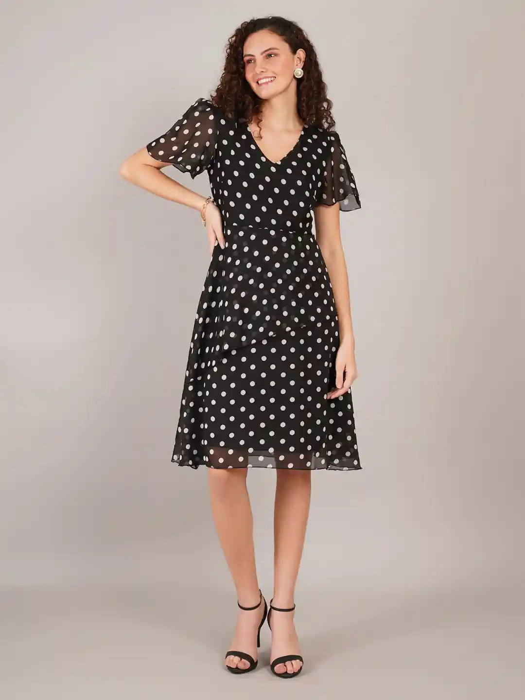 Buy Curvydrobe Women Polka Dot Printed Flared Sleeve Fit Flare