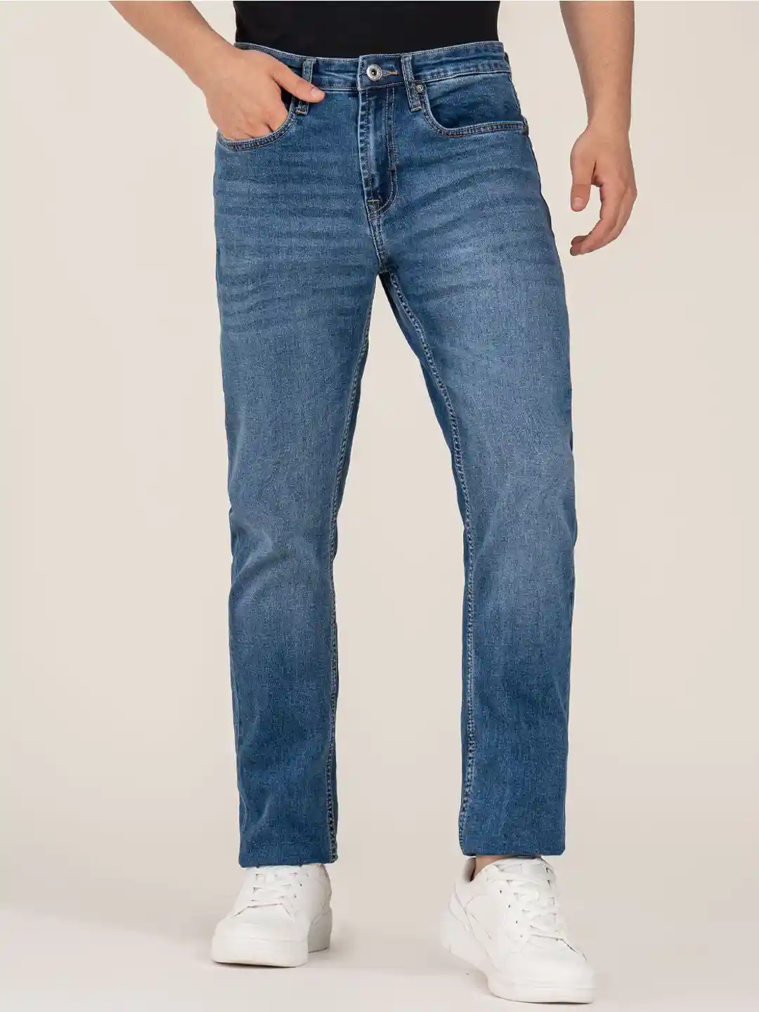 Buy Red Tape Men Straight Fit Mid-Rise Light Fade Stretchable