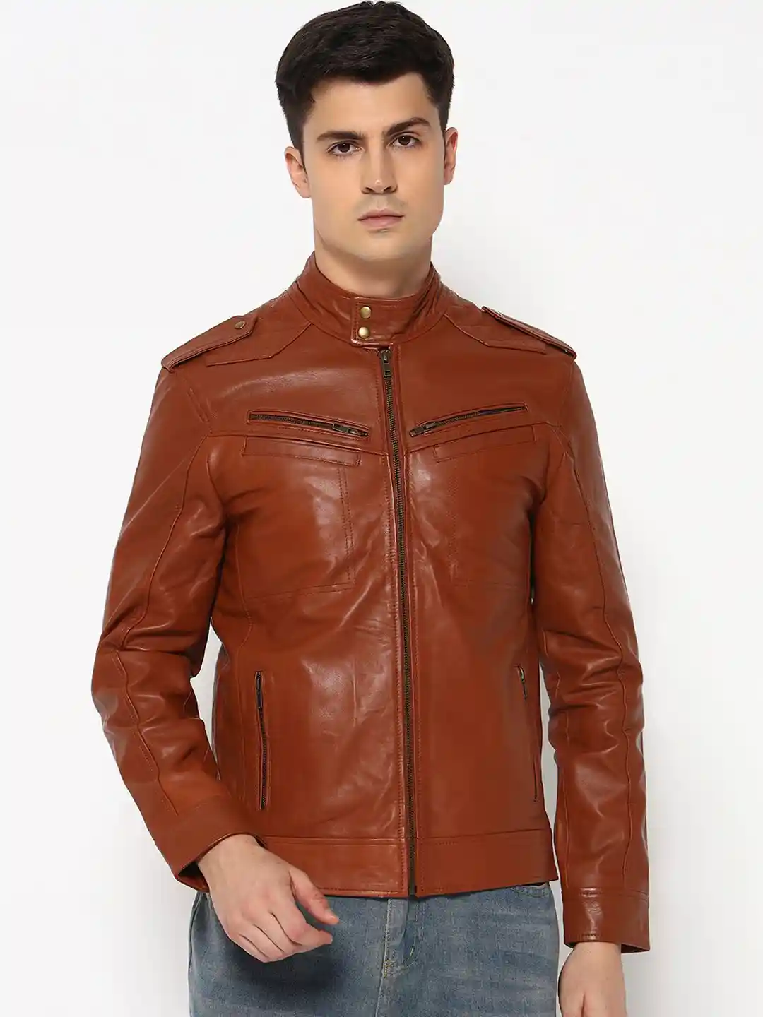 Buy MaheTri Men Brown Genuine Leather Biker Jacket Jackets for
