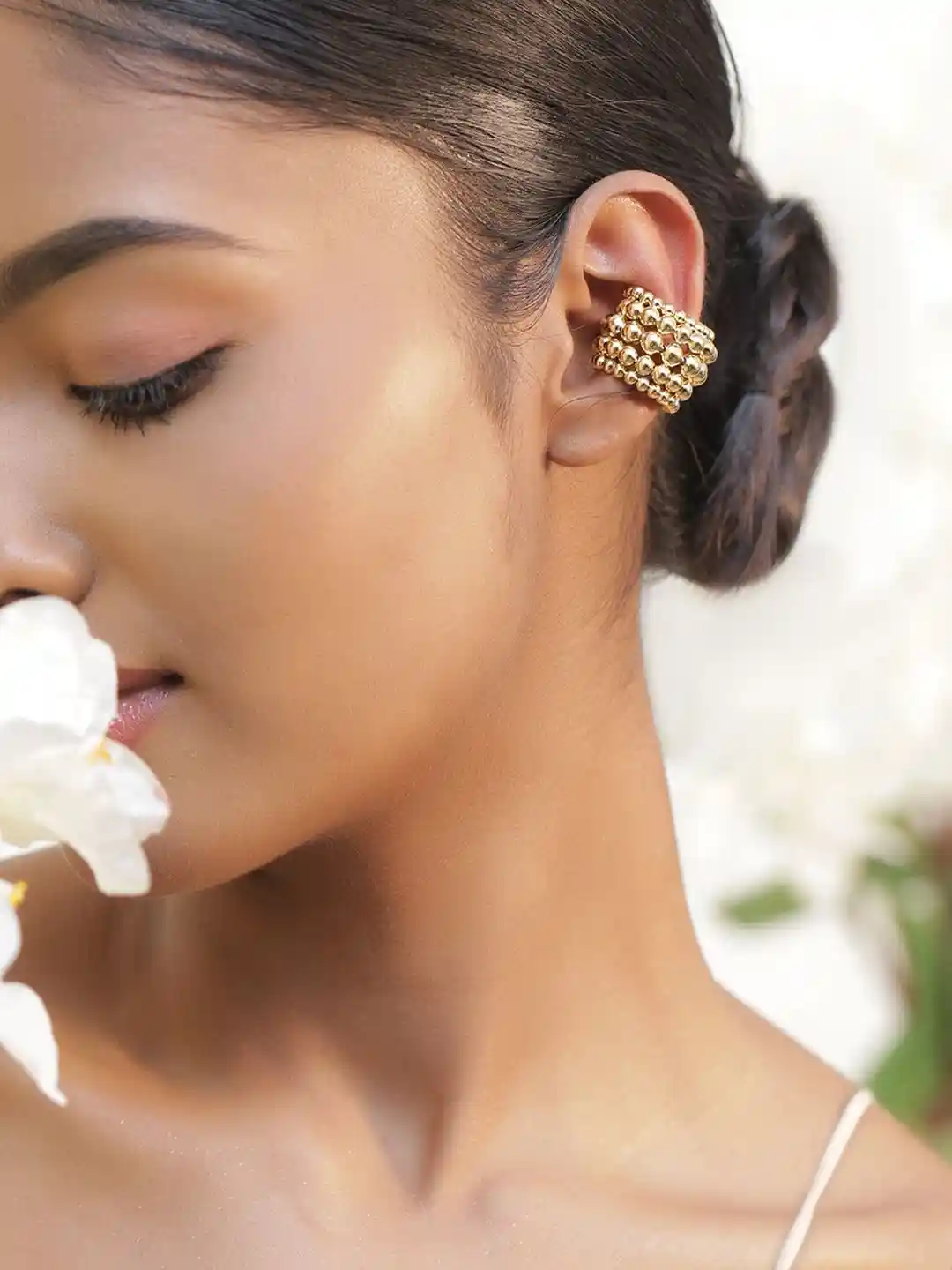 Rubans Voguish Stainless Steel 18K Gold-Plated Spherical Ear Cuff