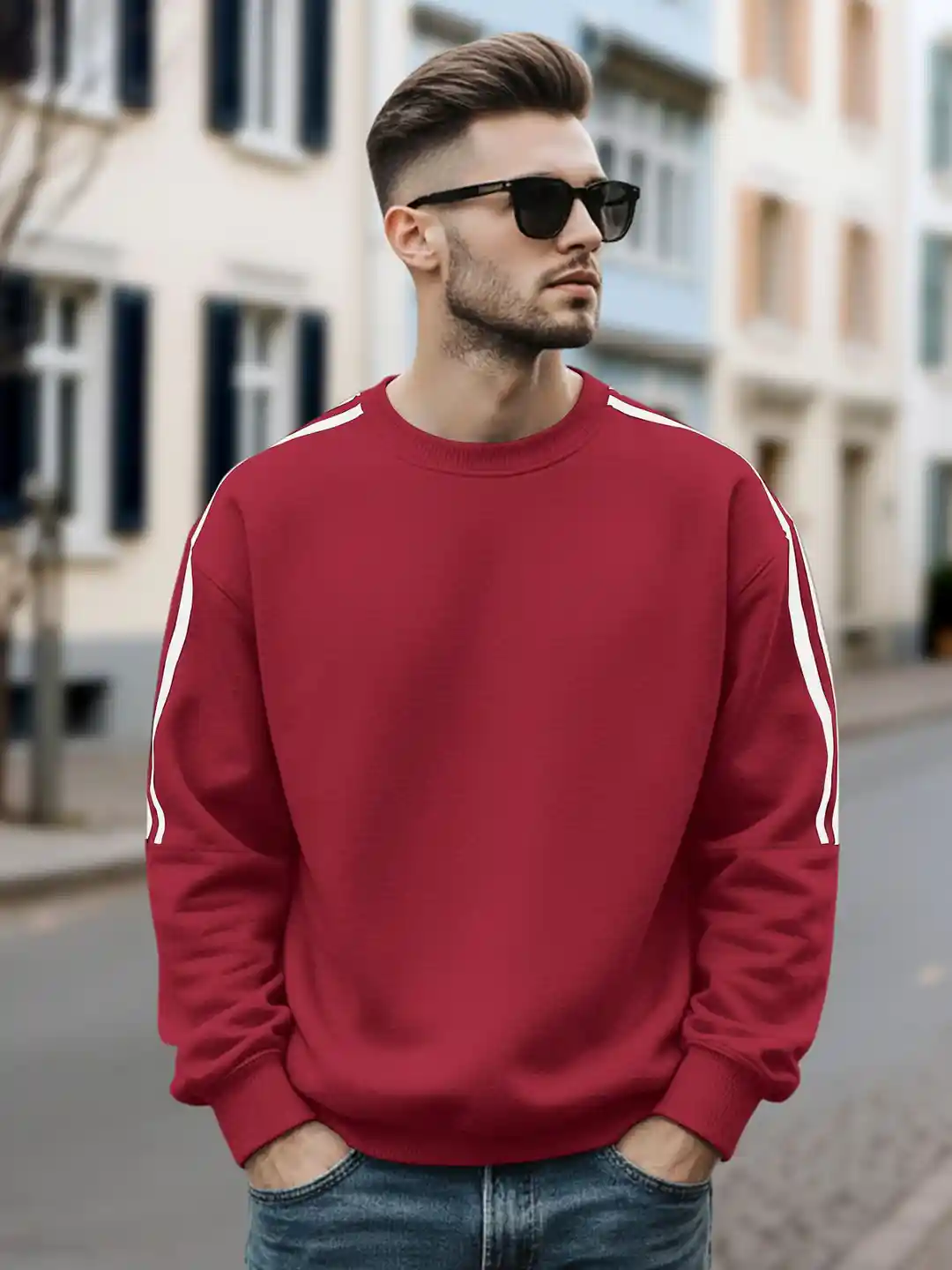 Buy Fashion And Youth Men Solid Double Striped Round Neck Long