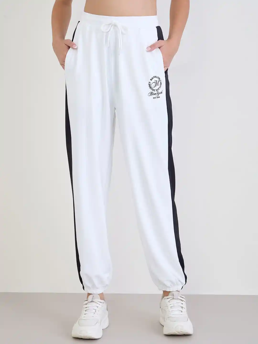 Styli Women Side Striped Tapered Fit Joggers With Contrast Side Seam Panel