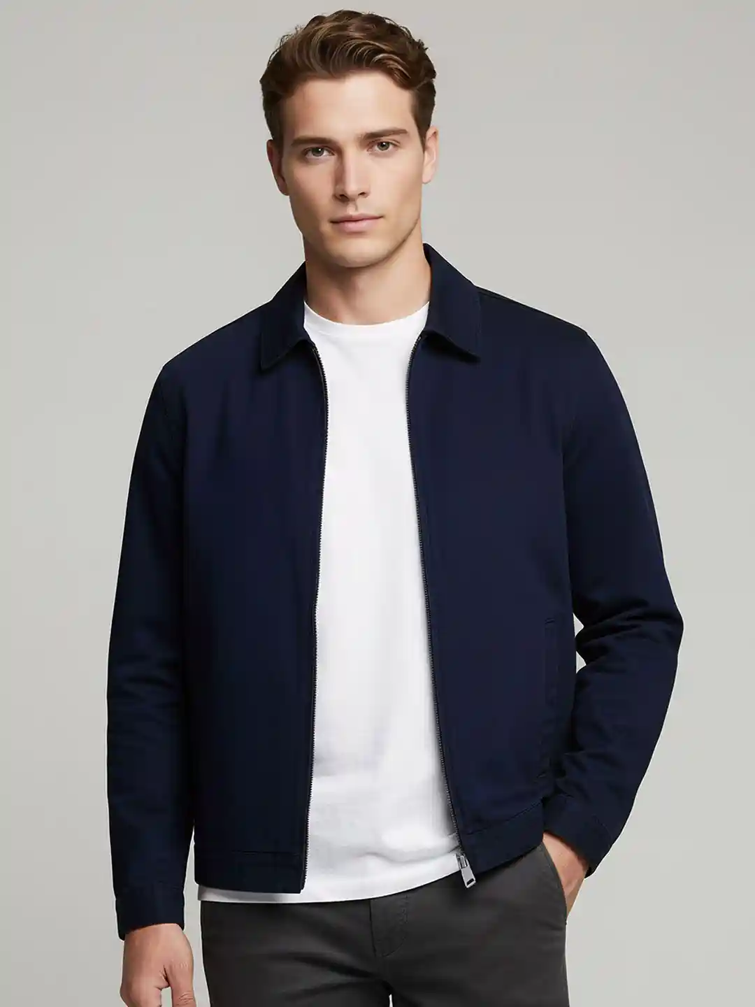 Buy Celio Men Spread Collar Solid Lightweight Biker Jacket