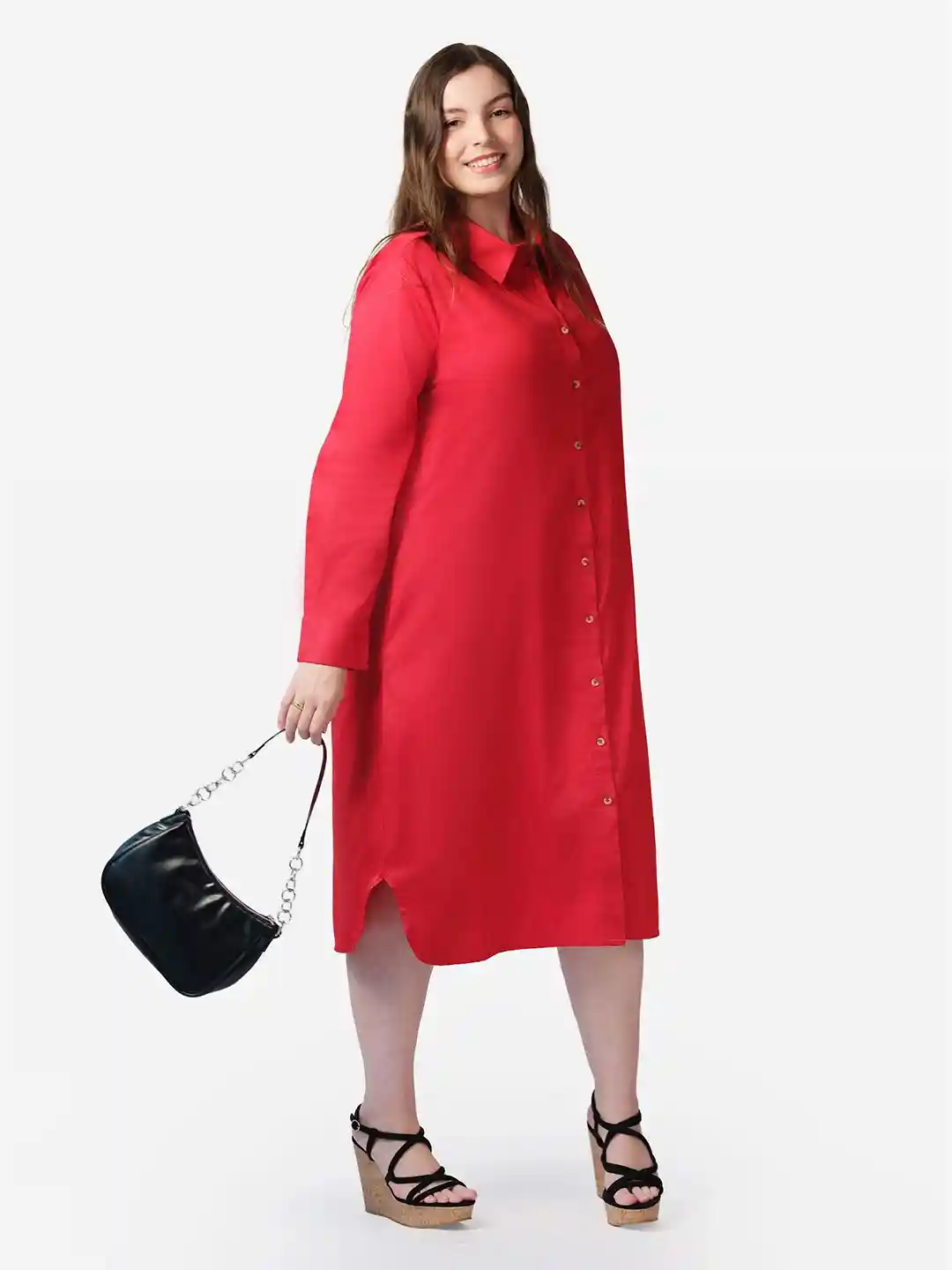 Buy Virgio Women Long Sleeve Plus Size Shirt Midi Dress Dresses