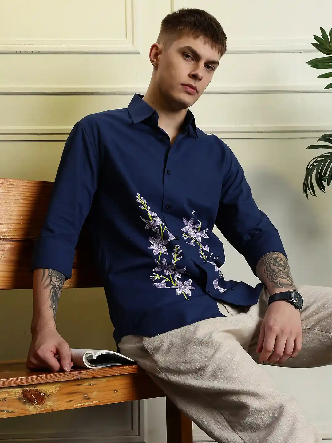 Eszett Floral Printed Spread Collar Pure Cotton Shirt