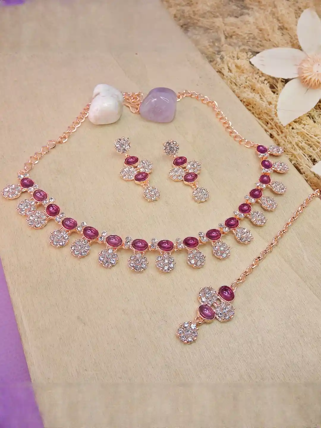 VATSALYA creation Rose Gold-Plated Alloy Artificial Stones Statement  Necklace