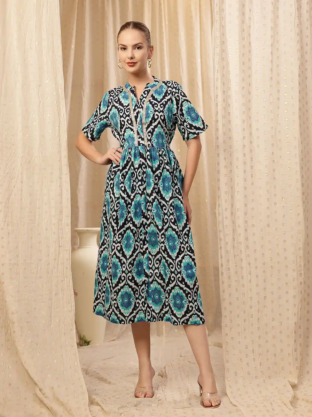 Buy House Of Zelena Women Print Maternity A-Line Cotton Midi Dress