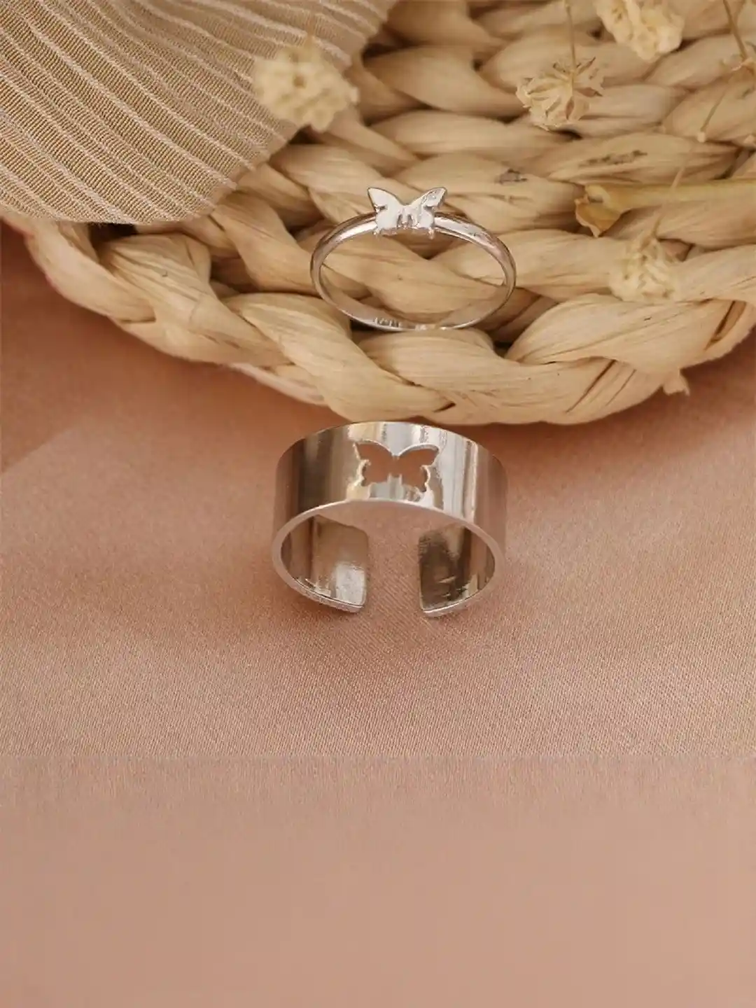 Butterfly Matching Rings Vembley Unisex Set Of Silver-Plated