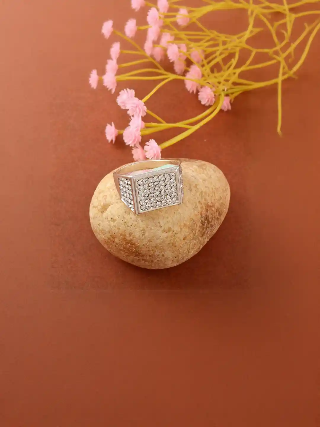 Buy Brass Silverplated Lab grown Imitation Diamonds Finger ring