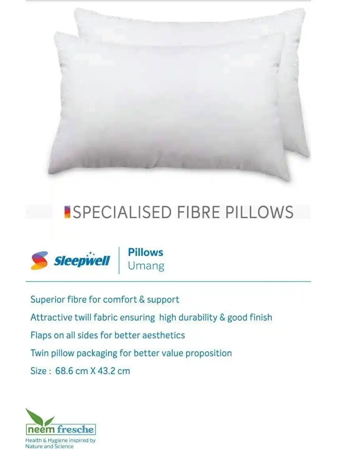 Buy Sleepwell White Set of Fibre Filled Cotton Sleep Pillow