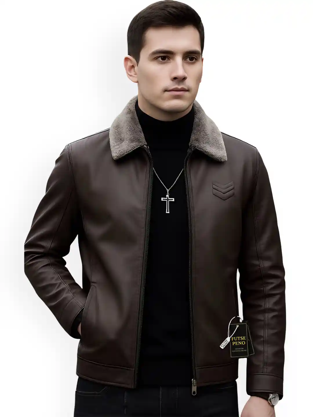 Buy FUTSE PENO Men Leather Spread Collar Lightweight Leather