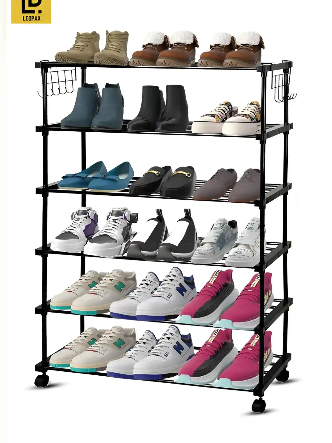 Buy LEOPAX Black 6-Layer Shoe Rack With Wheels Shoe Rack for - Main Image