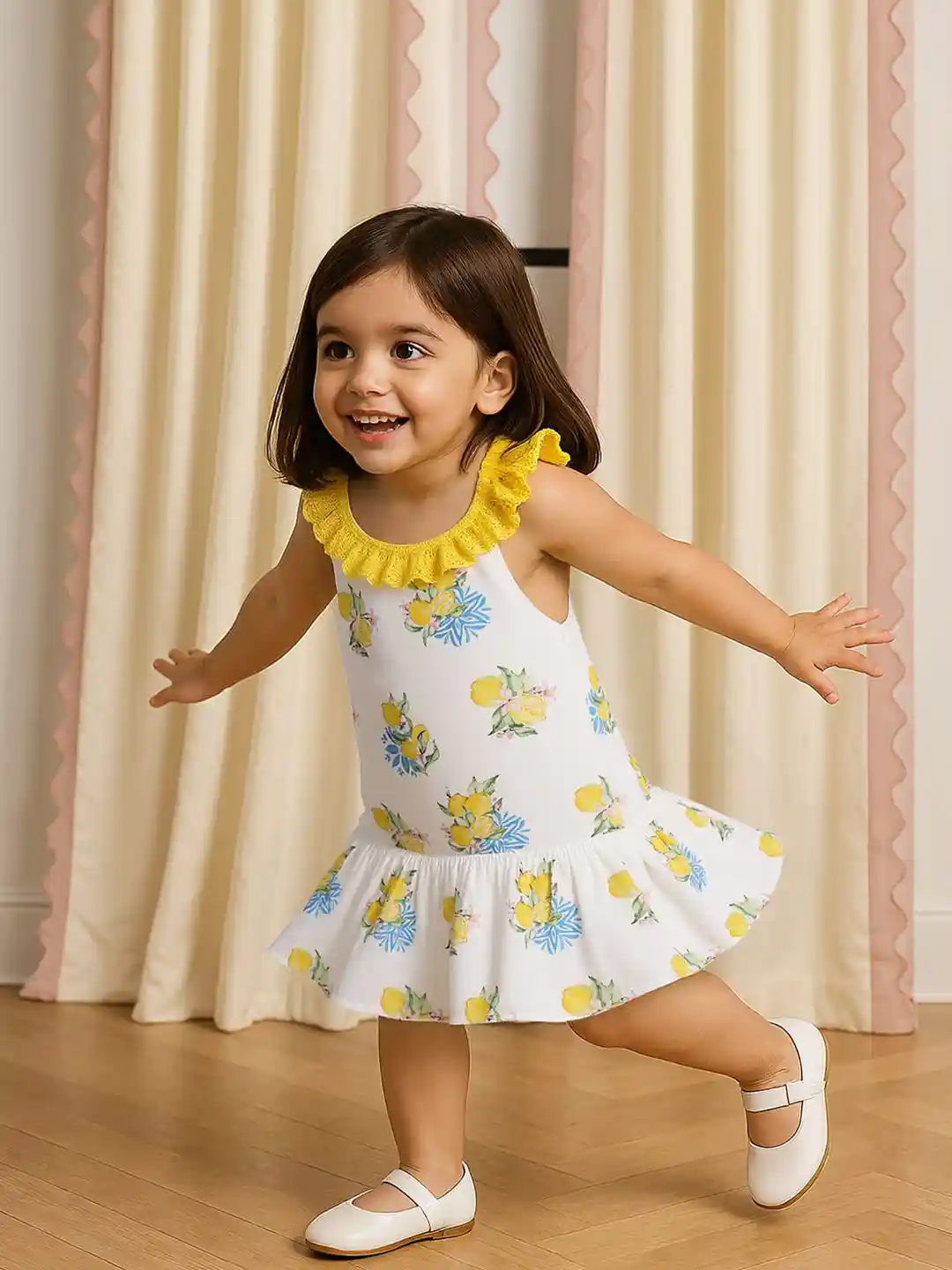 Buy Nauti Nati Girls Lemon Print White Dress Dresses for Girls