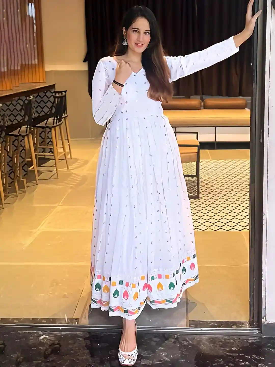 Buy Siya Fashion Solid Embellished Long Sleeves A-Line Maxi Dress