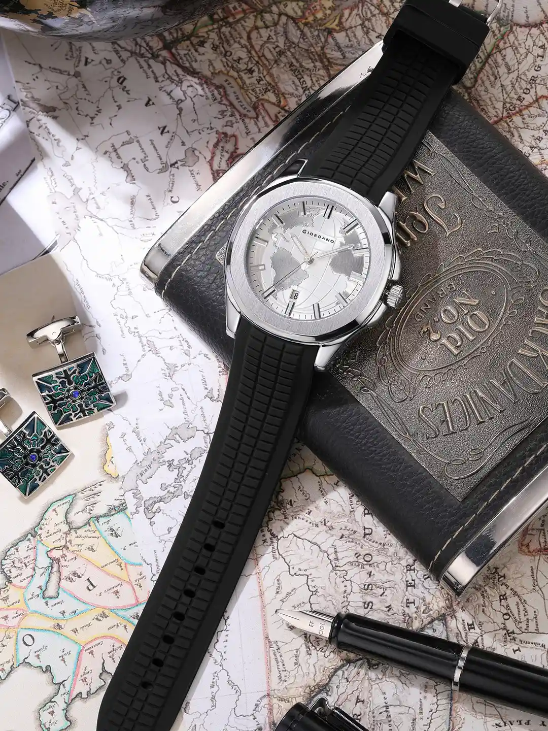 Buy GIORDANO Men World Map Design Dial Straps Watch GZ-50147-02