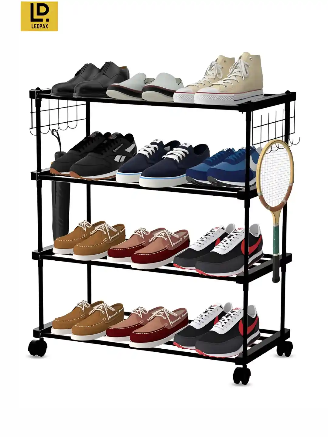 Buy LEOPAX Black 4-Layer Shoe Rack With Wheels Shoe Rack for