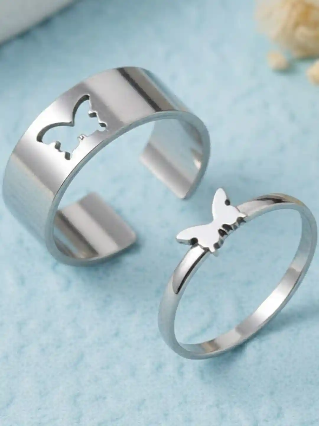 Vembley Alloy Silver-Plated Butterfly Matching Couple Rings