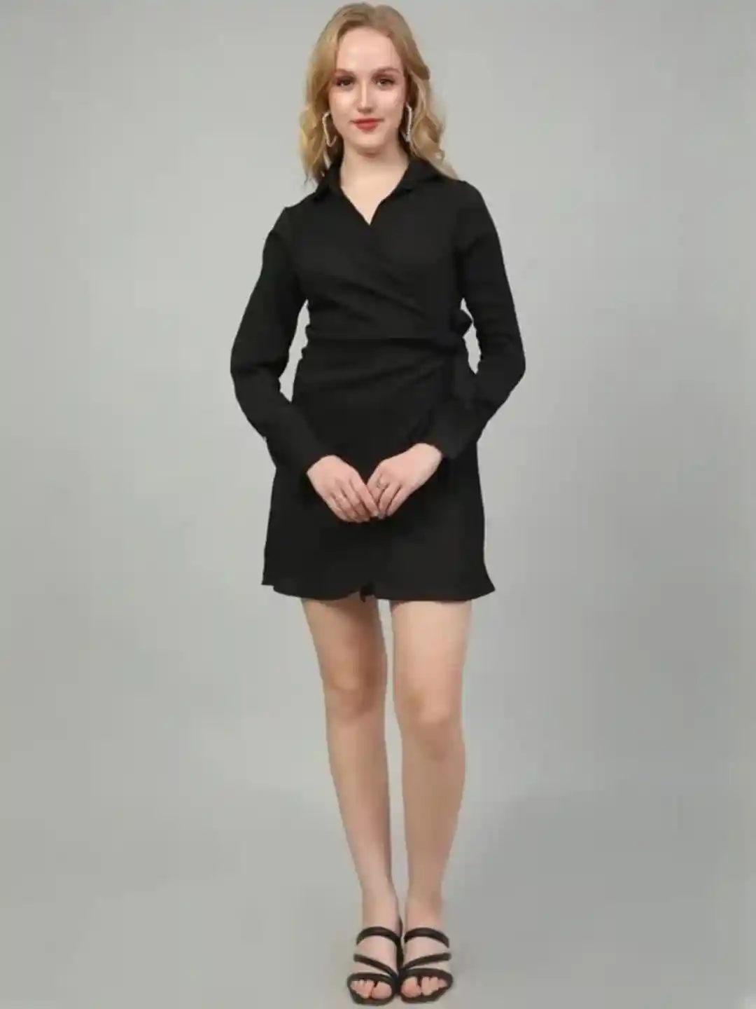Buy ZARA WORLD Shirt Collar Wrap Mini Dress Dresses for Women