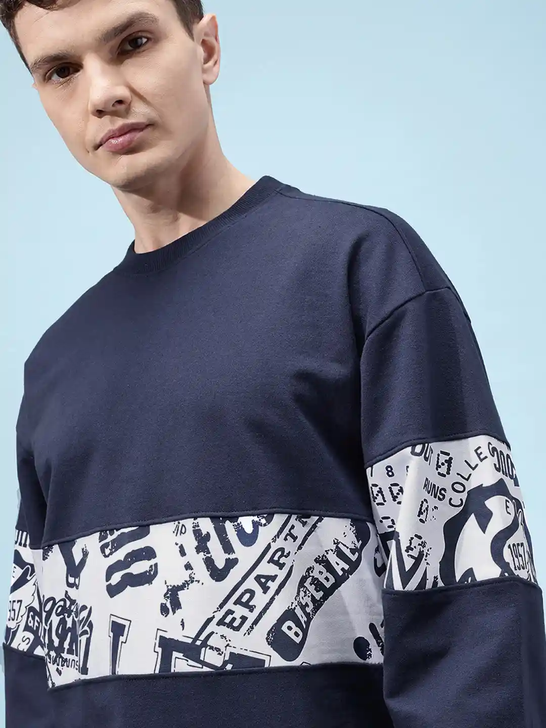 Buy glitchez Printed French Terry Panelled Relaxed Fit Sweatshirt