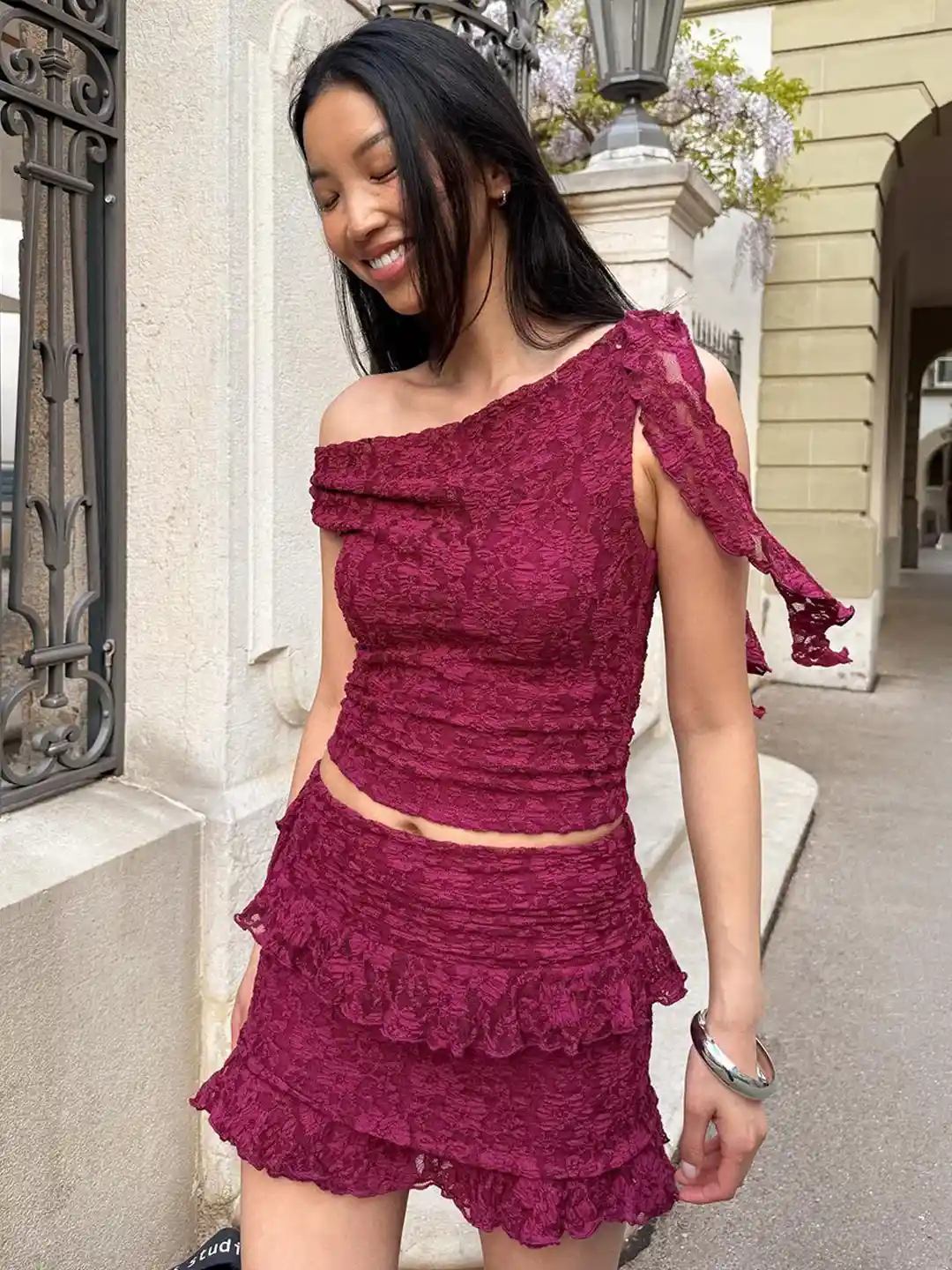 スカート GIRLFRIEND LACE RUFFLE MINI SKIRT Girlfriend Lace Ruffle Mini Skirt